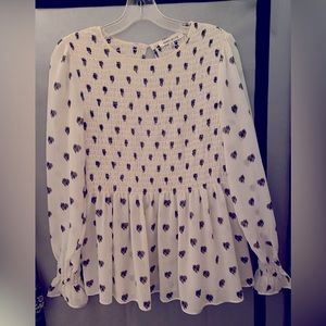 Rose & Olive Babydoll Hearts Semi-Sheer Blouse, Size M